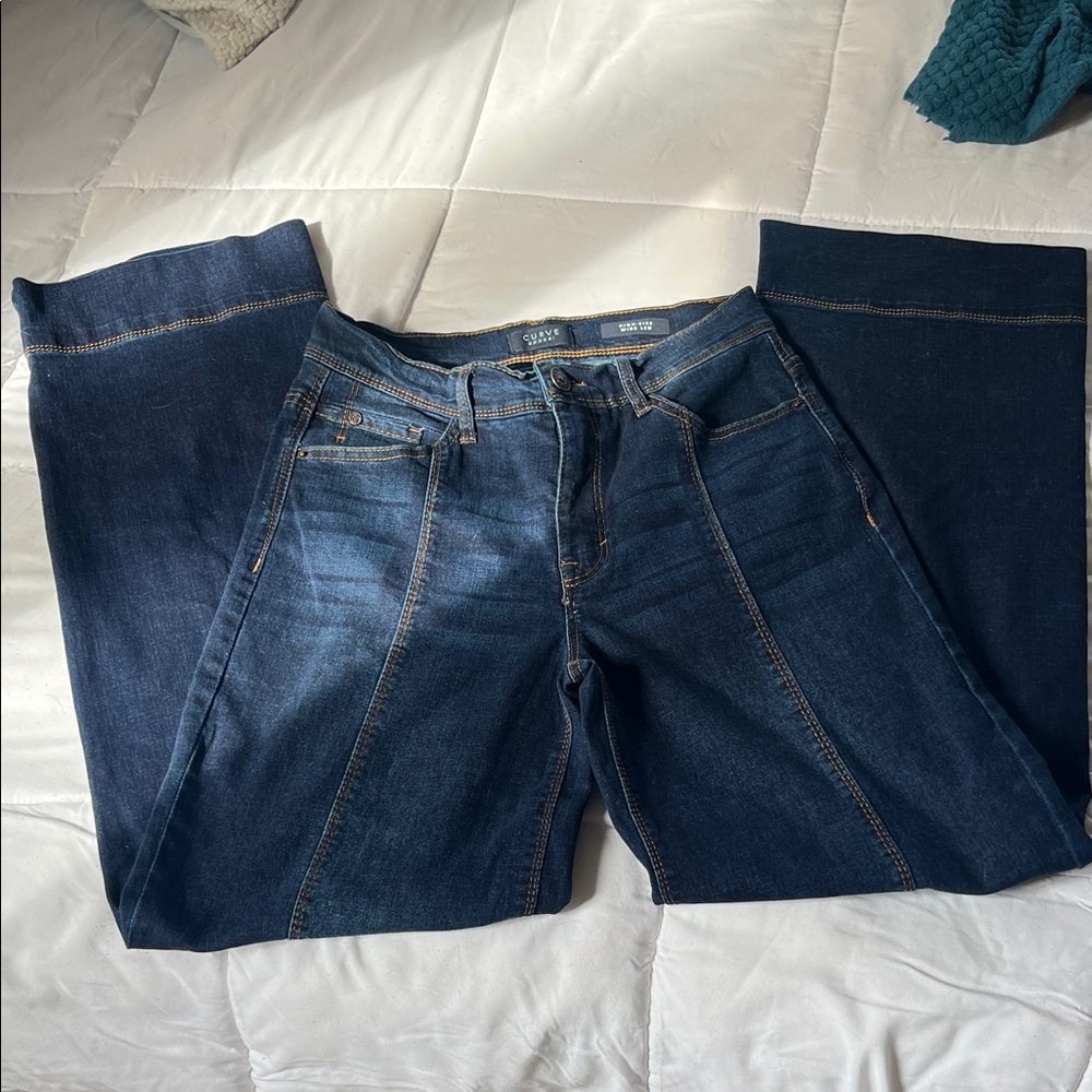 Women's Dark Blue Flare Jeans - Picture 2 of 3